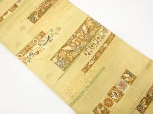 アンティーク　横段に向かい鳥・花模様織り出し袋帯(材料)